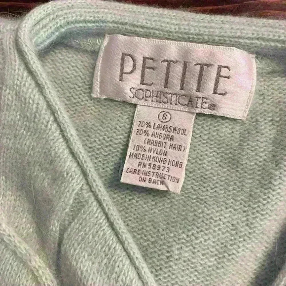 Vintage Pastel Mint Wool & Angora Cable Cardigan - Picture 5 of 10